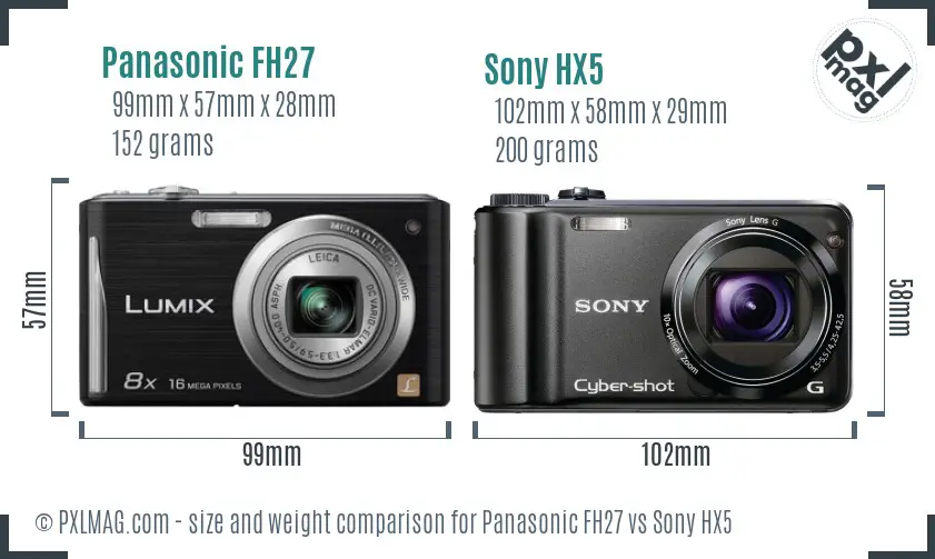 Panasonic FH27 vs Sony HX5 size comparison