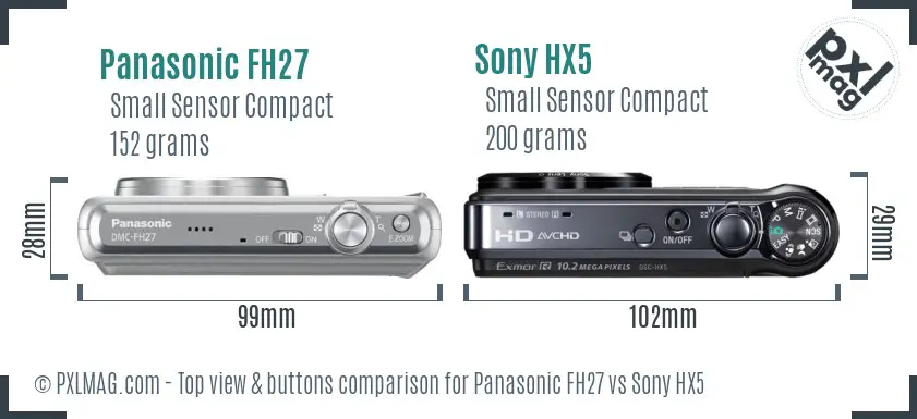Panasonic FH27 vs Sony HX5 top view buttons comparison