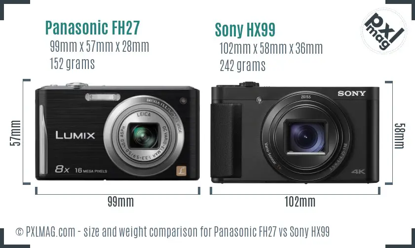 Panasonic FH27 vs Sony HX99 size comparison Panasonic FH27 vs Sony HX99 size comparison