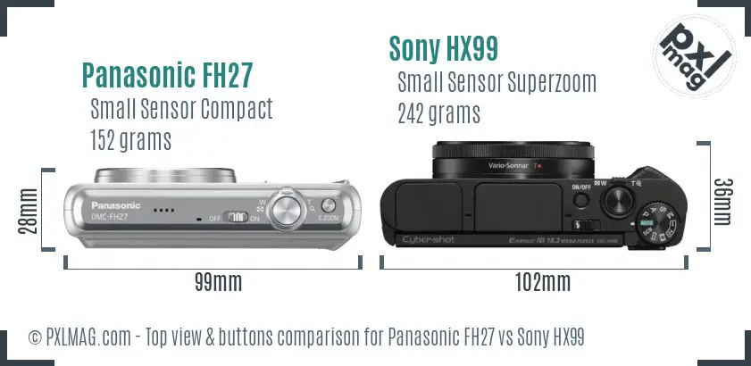 Panasonic FH27 vs Sony HX99 top view buttons comparison Panasonic FH27 vs Sony HX99 top view buttons comparison