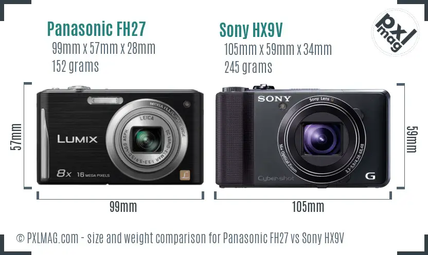 Panasonic FH27 vs Sony HX9V size comparison