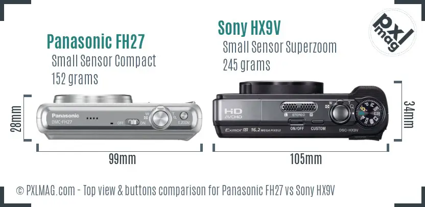 Panasonic FH27 vs Sony HX9V top view buttons comparison