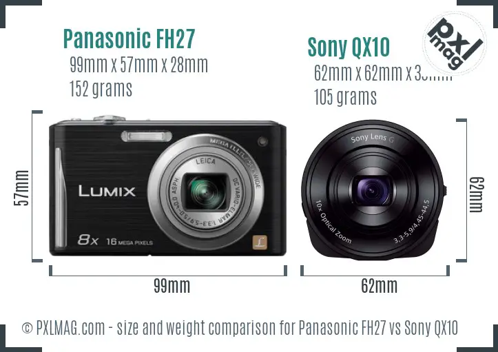 Panasonic FH27 vs Sony QX10 size comparison