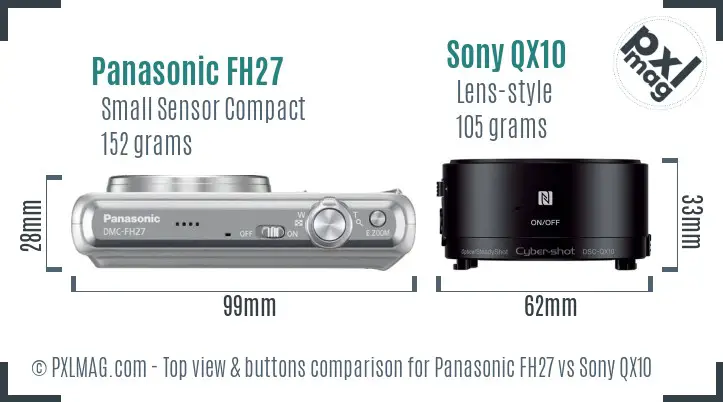 Panasonic FH27 vs Sony QX10 top view buttons comparison