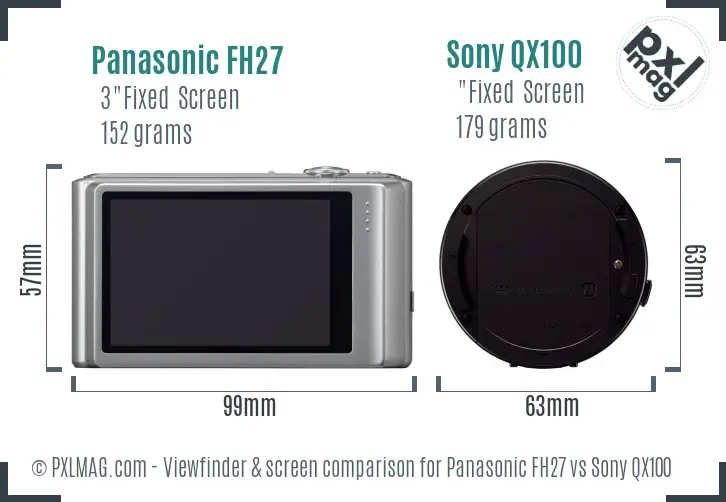 Panasonic FH27 vs Sony QX100 Screen and Viewfinder comparison