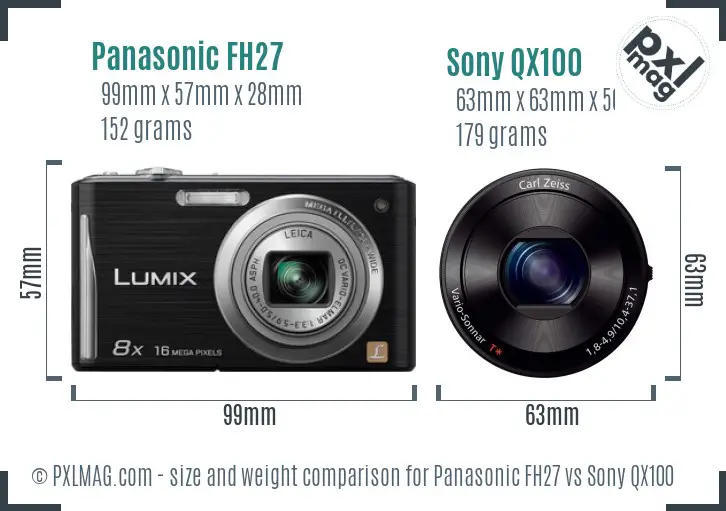 Panasonic FH27 vs Sony QX100 size comparison