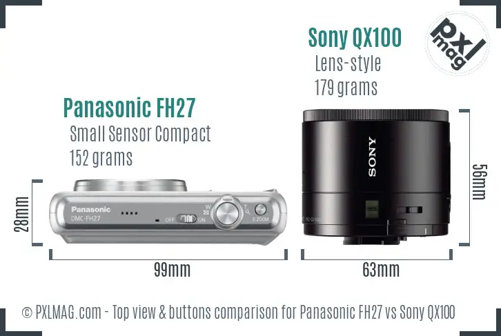 Panasonic FH27 vs Sony QX100 top view buttons comparison