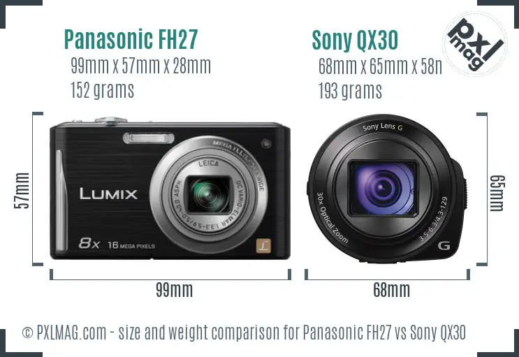 Panasonic FH27 vs Sony QX30 size comparison