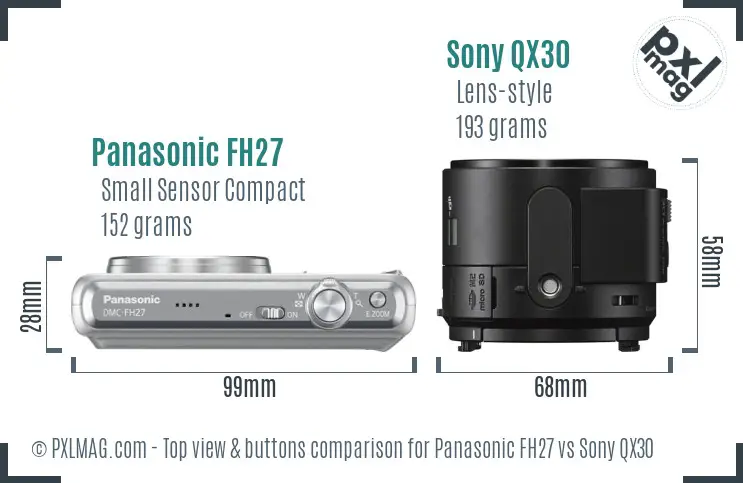 Panasonic FH27 vs Sony QX30 top view buttons comparison