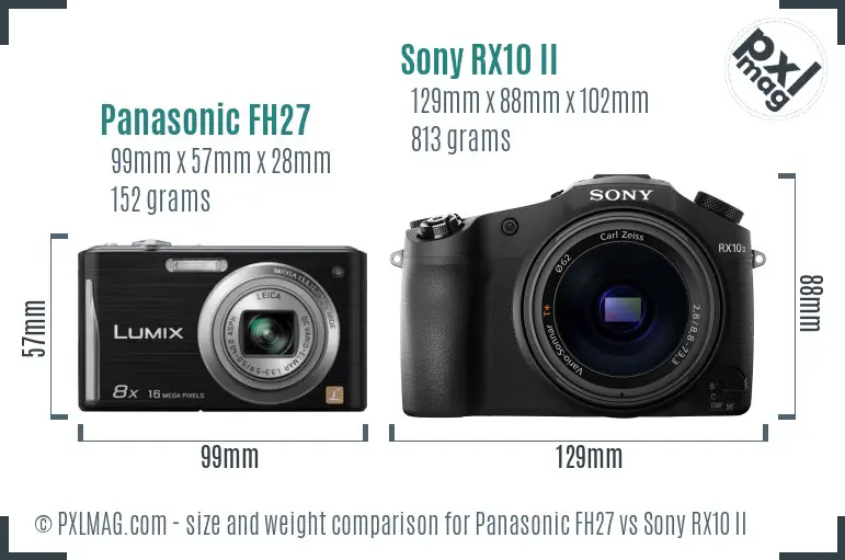 Panasonic FH27 vs Sony RX10 II size comparison