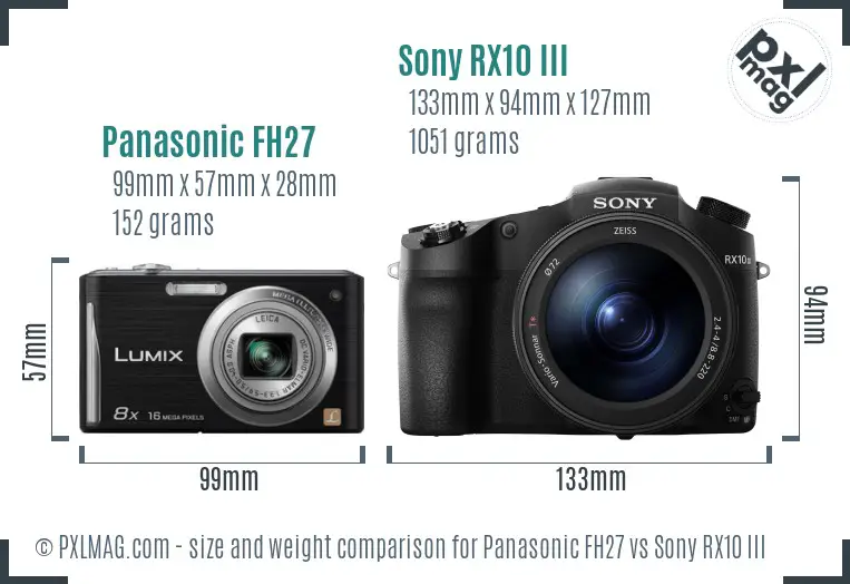Panasonic FH27 vs Sony RX10 III size comparison