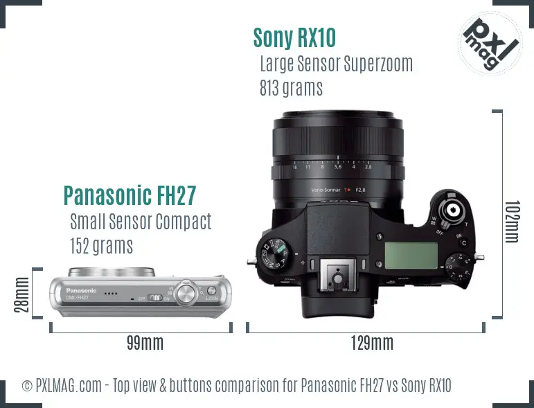 Panasonic FH27 vs Sony RX10 top view buttons comparison
