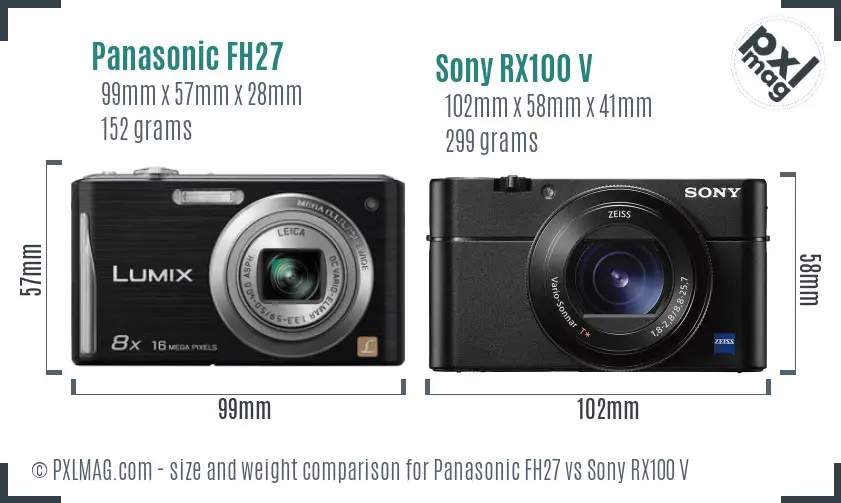 Panasonic FH27 vs Sony RX100 V size comparison