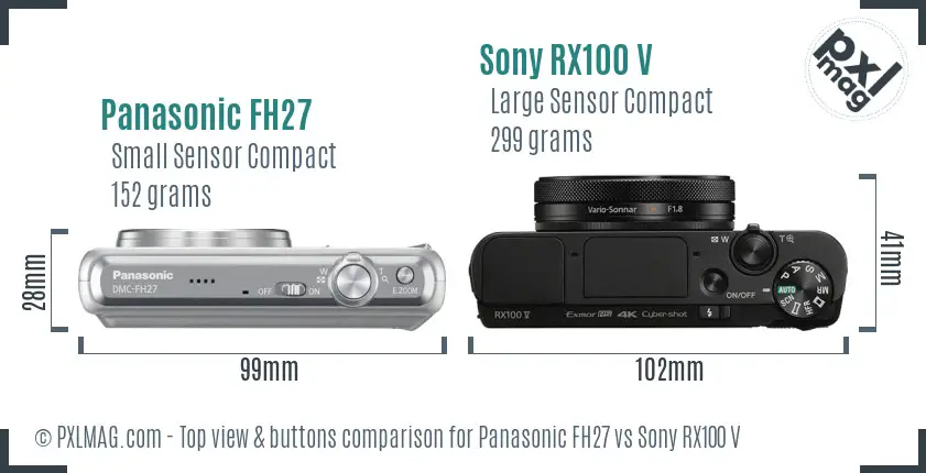 Panasonic FH27 vs Sony RX100 V top view buttons comparison