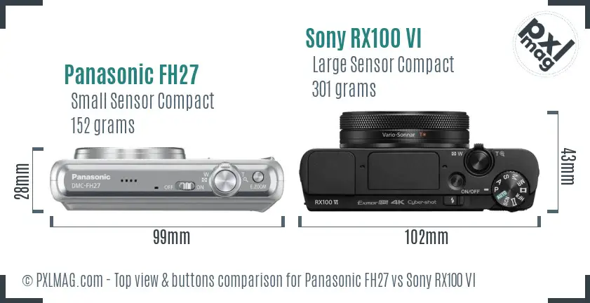 Panasonic FH27 vs Sony RX100 VI top view buttons comparison