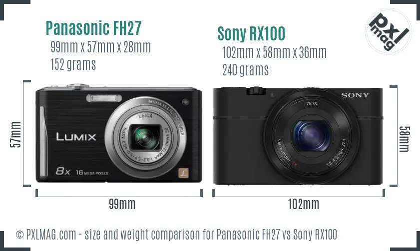 Panasonic FH27 vs Sony RX100 size comparison