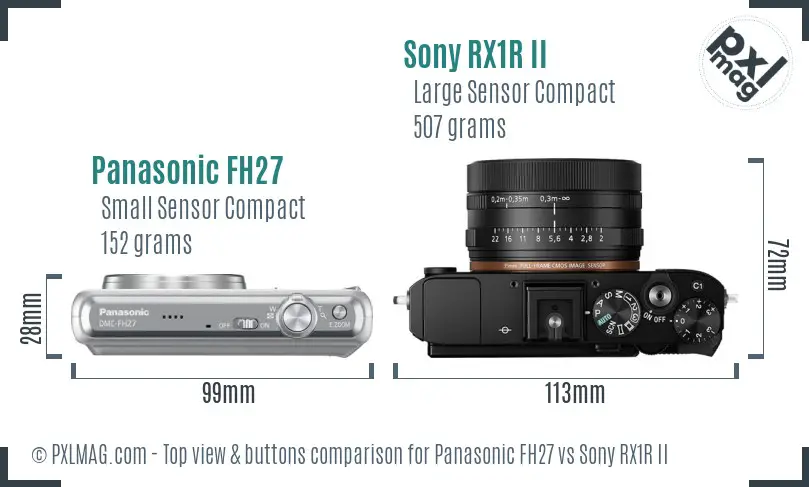 Panasonic FH27 vs Sony RX1R II top view buttons comparison