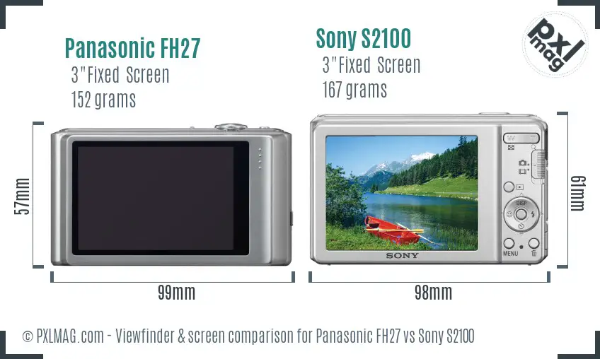Panasonic FH27 vs Sony S2100 Screen and Viewfinder comparison