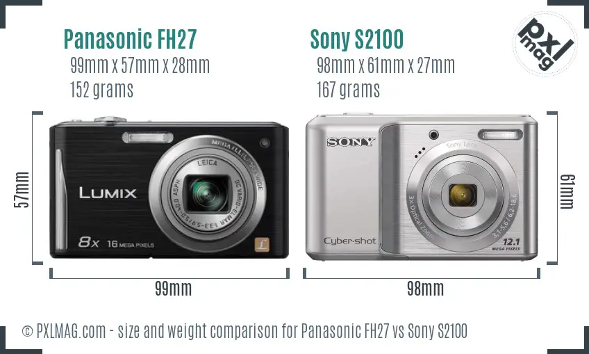 Panasonic FH27 vs Sony S2100 size comparison