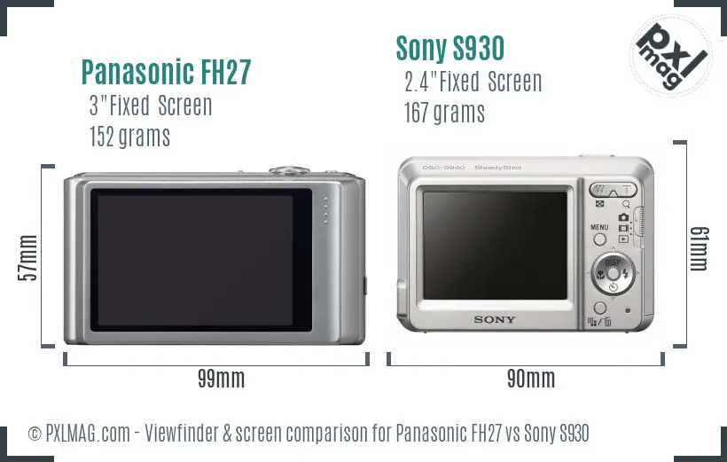 Panasonic FH27 vs Sony S930 Screen and Viewfinder comparison