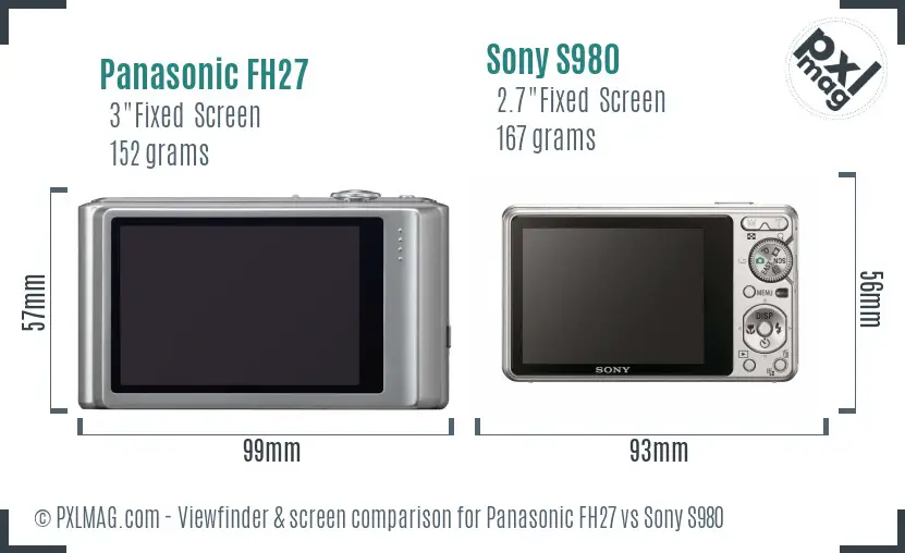 Panasonic FH27 vs Sony S980 Screen and Viewfinder comparison
