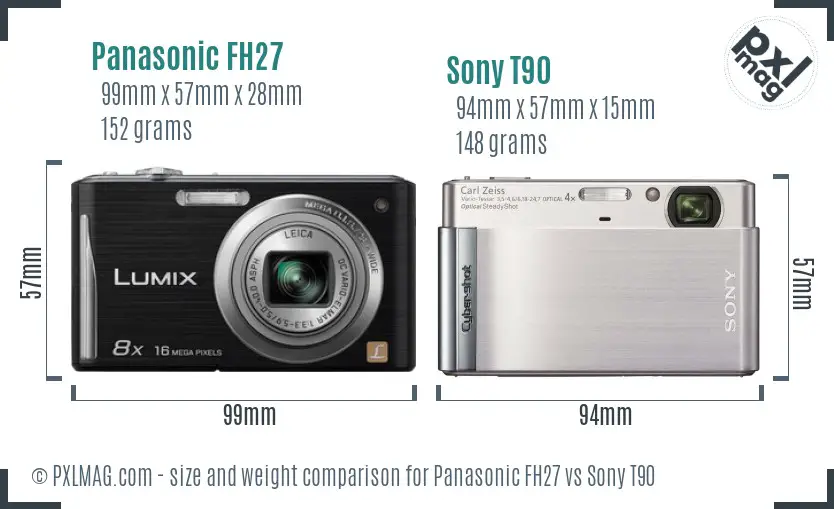 Panasonic FH27 vs Sony T90 size comparison