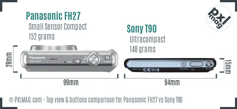 Panasonic FH27 vs Sony T90 top view buttons comparison