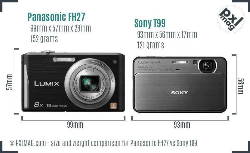 Panasonic FH27 vs Sony T99 size comparison