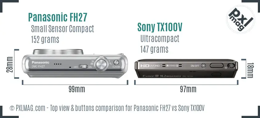 Panasonic FH27 vs Sony TX100V top view buttons comparison