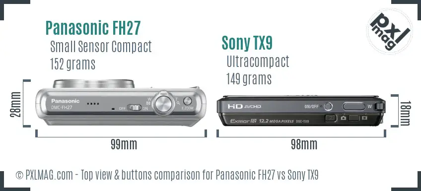 Panasonic FH27 vs Sony TX9 top view buttons comparison Panasonic FH27 vs Sony TX9 top view buttons comparison