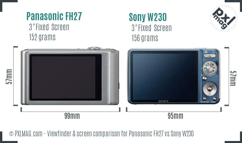 Panasonic FH27 vs Sony W230 Screen and Viewfinder comparison