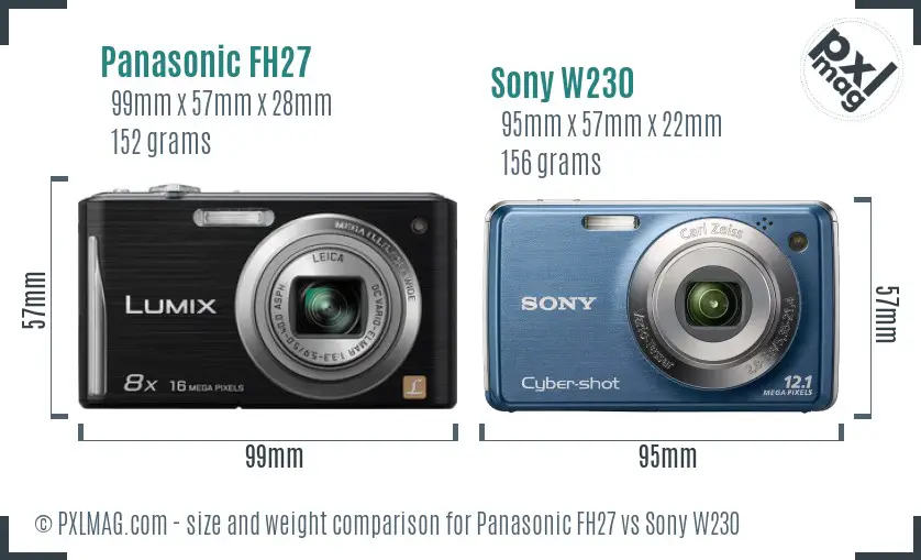 Panasonic FH27 vs Sony W230 size comparison