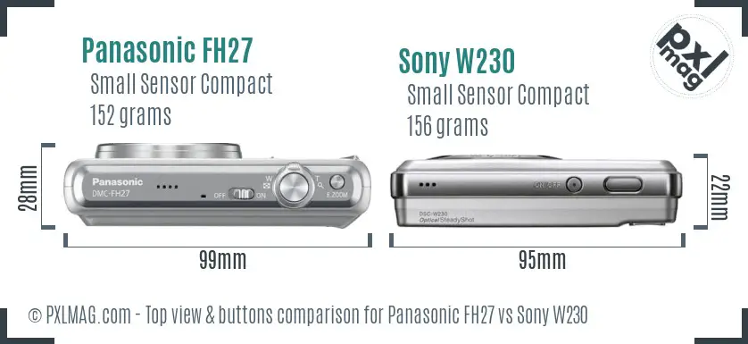 Panasonic FH27 vs Sony W230 top view buttons comparison