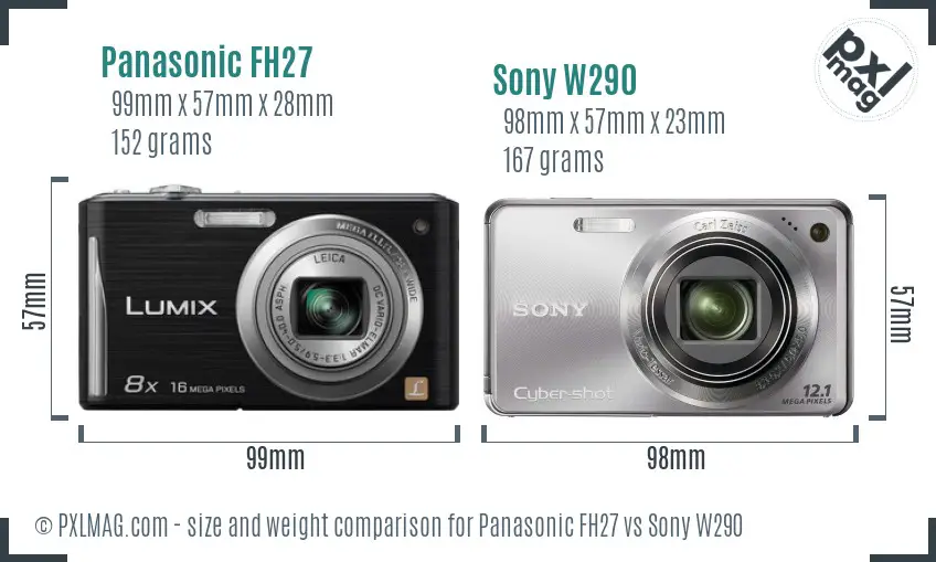 Panasonic FH27 vs Sony W290 size comparison