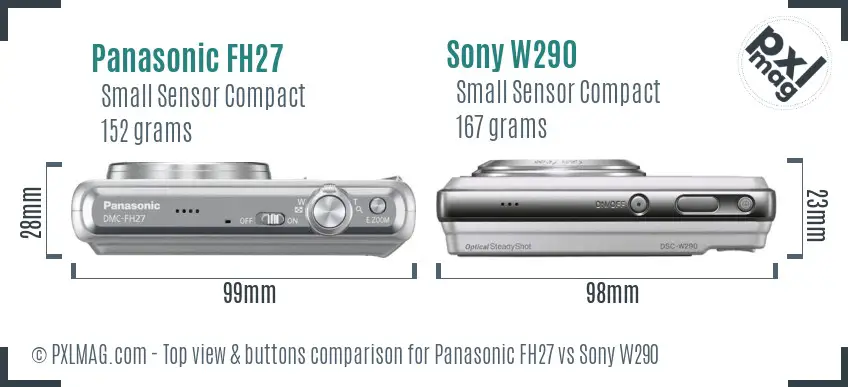 Panasonic FH27 vs Sony W290 top view buttons comparison