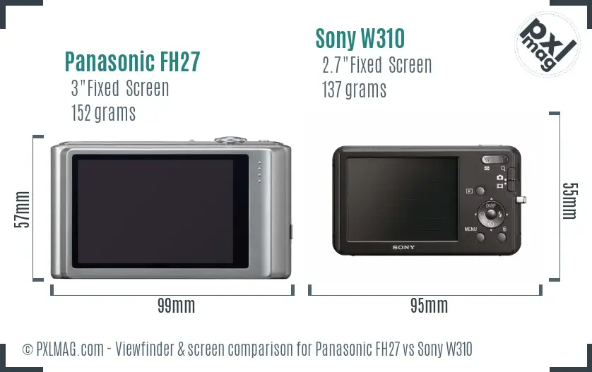 Panasonic FH27 vs Sony W310 Screen and Viewfinder comparison