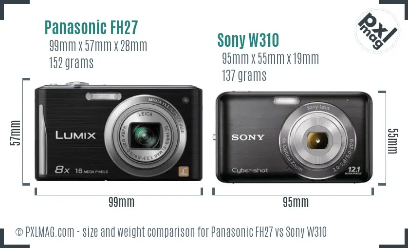 Panasonic FH27 vs Sony W310 size comparison