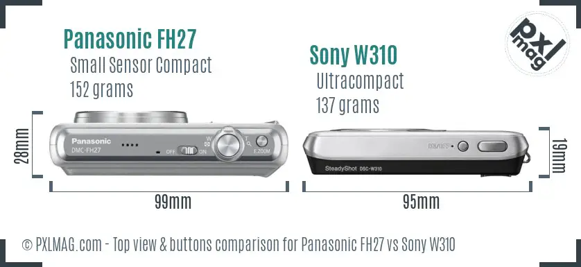 Panasonic FH27 vs Sony W310 top view buttons comparison