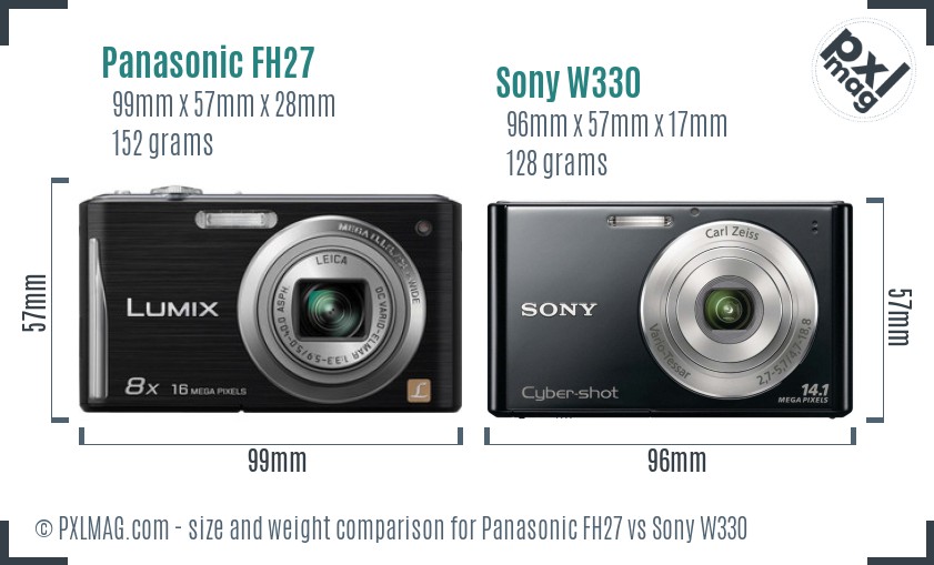 Panasonic FH27 vs Sony W330 size comparison