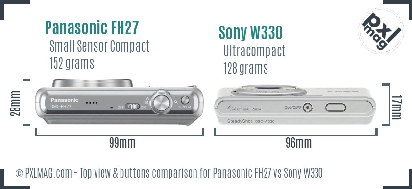 Panasonic FH27 vs Sony W330 top view buttons comparison