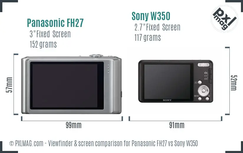 Panasonic FH27 vs Sony W350 Screen and Viewfinder comparison