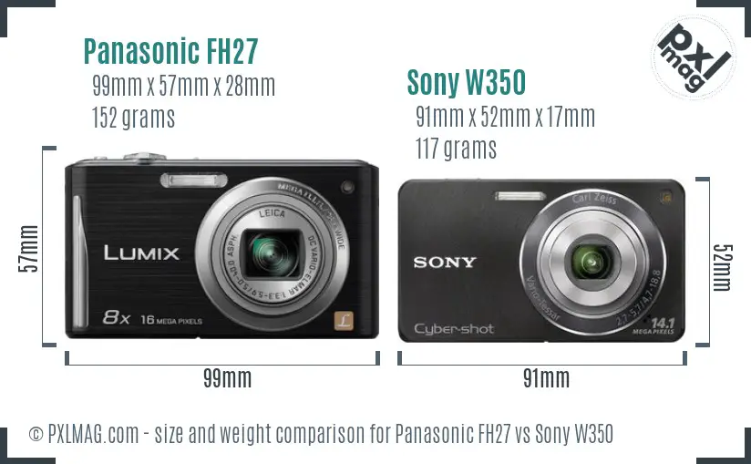 Panasonic FH27 vs Sony W350 size comparison