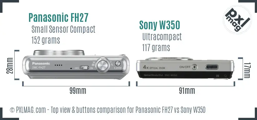 Panasonic FH27 vs Sony W350 top view buttons comparison