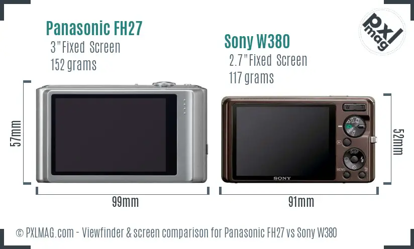 Panasonic FH27 vs Sony W380 Screen and Viewfinder comparison