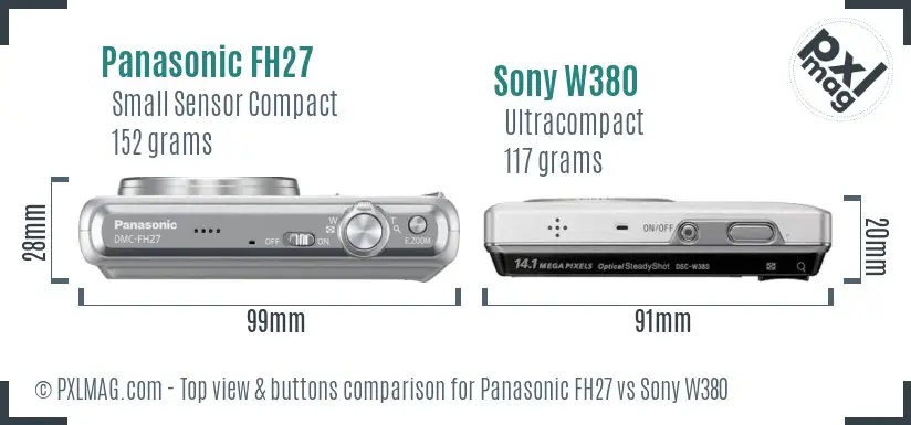 Panasonic FH27 vs Sony W380 top view buttons comparison