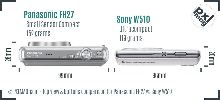 Panasonic FH27 vs Sony W510 top view buttons comparison Panasonic FH27 vs Sony W510 top view buttons comparison