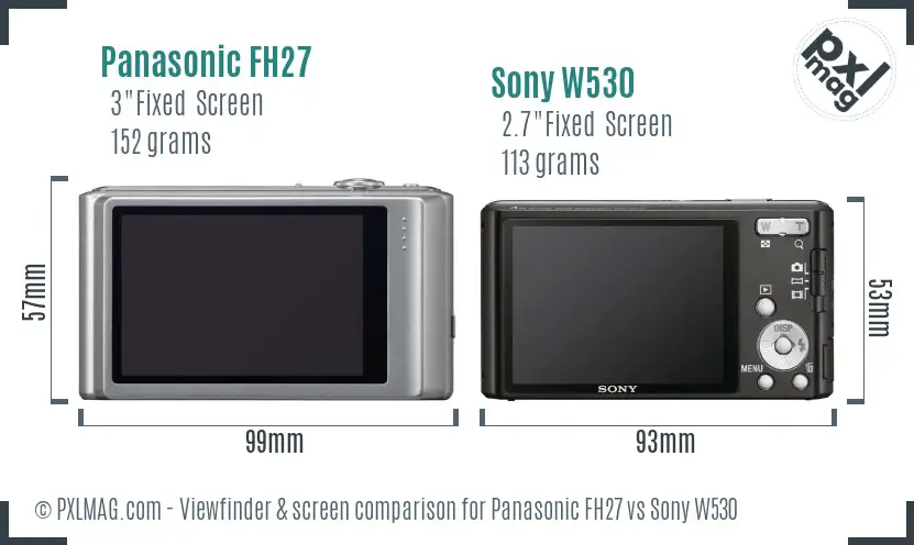 Panasonic FH27 vs Sony W530 Screen and Viewfinder comparison