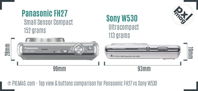 Panasonic FH27 vs Sony W530 top view buttons comparison