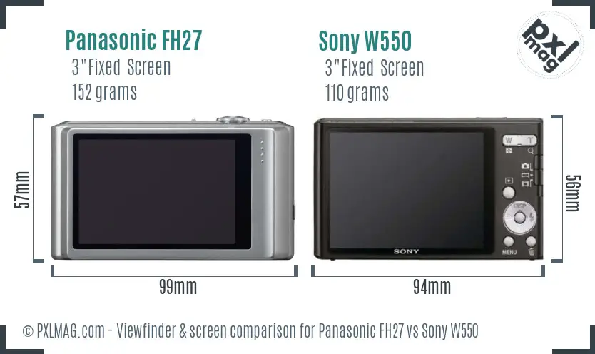 Panasonic FH27 vs Sony W550 Screen and Viewfinder comparison