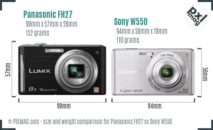 Panasonic FH27 vs Sony W550 size comparison